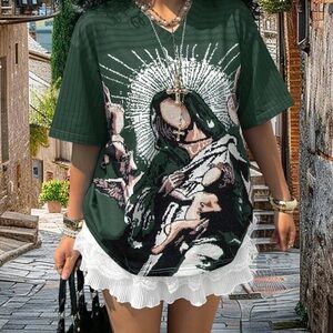 SHEIN Green and White Graphic Tee